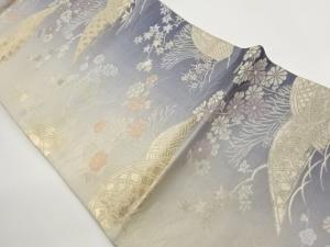 光悦垣に草花・芝模様織出し袋帯